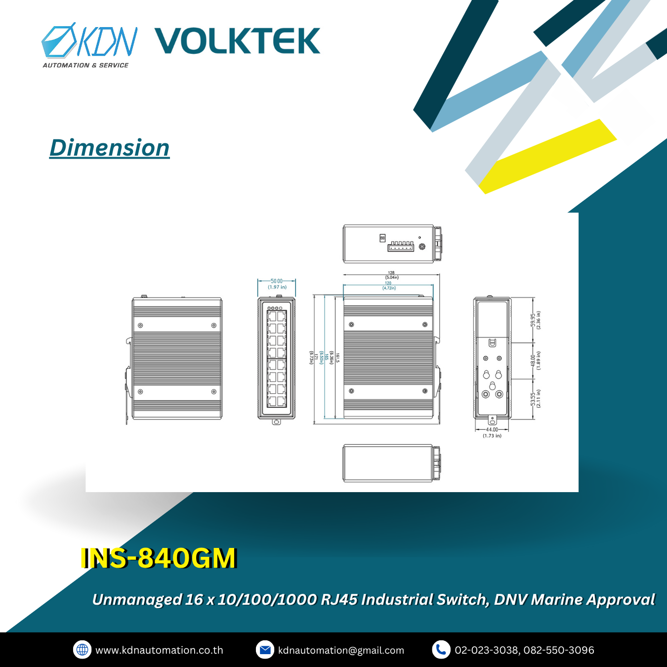 INS-840GM Volktek Unmanaged 16 x 10/100/1000 RJ45 Industrial Switch, DNV Marine Approval