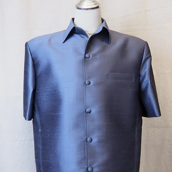 เสื้อซาฟารี คอปก ผ้าพื้น เฉดสีน้ำเงิน รหัส DS-CT100781
