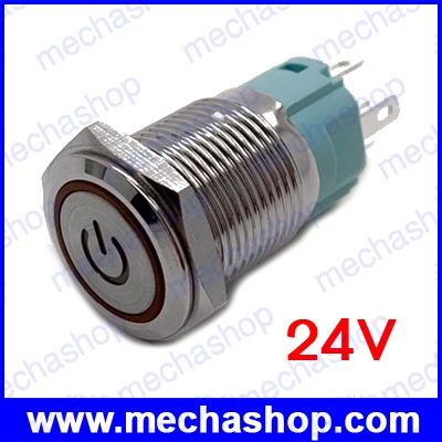 สวิทซ์กดติดปล่อยดับ มีไฟโลโก้สีแดง 16mm 24V 3A red power/angel Circle LED Metal Push Button Switch Model 1667