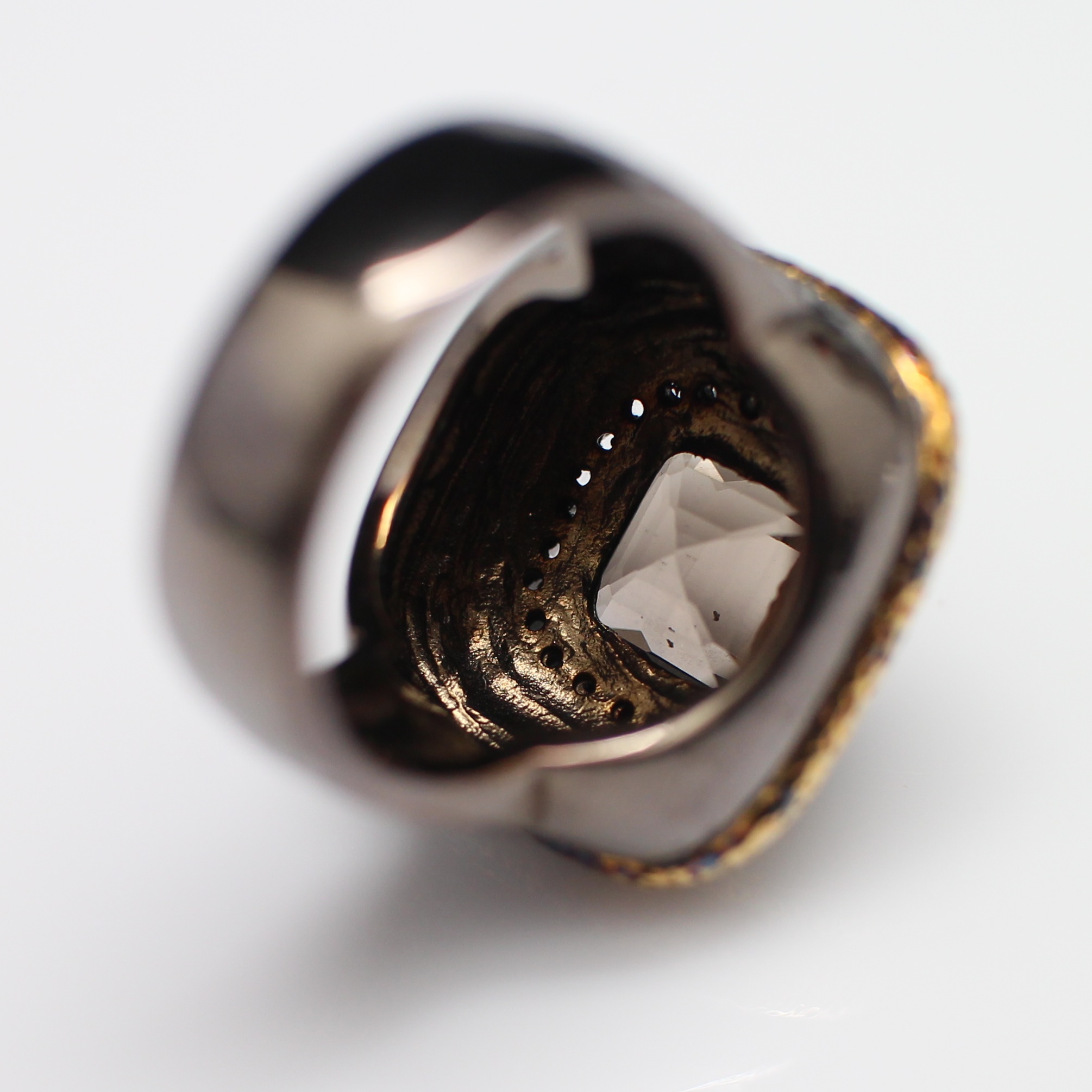 SI343 แหวนสโมกกี้โทปาสล้อมพลอยขาว ตัวเรือนเงินแท้ 92.5% นน.รวม 15.29 กรัม ขนาดแหวน 55