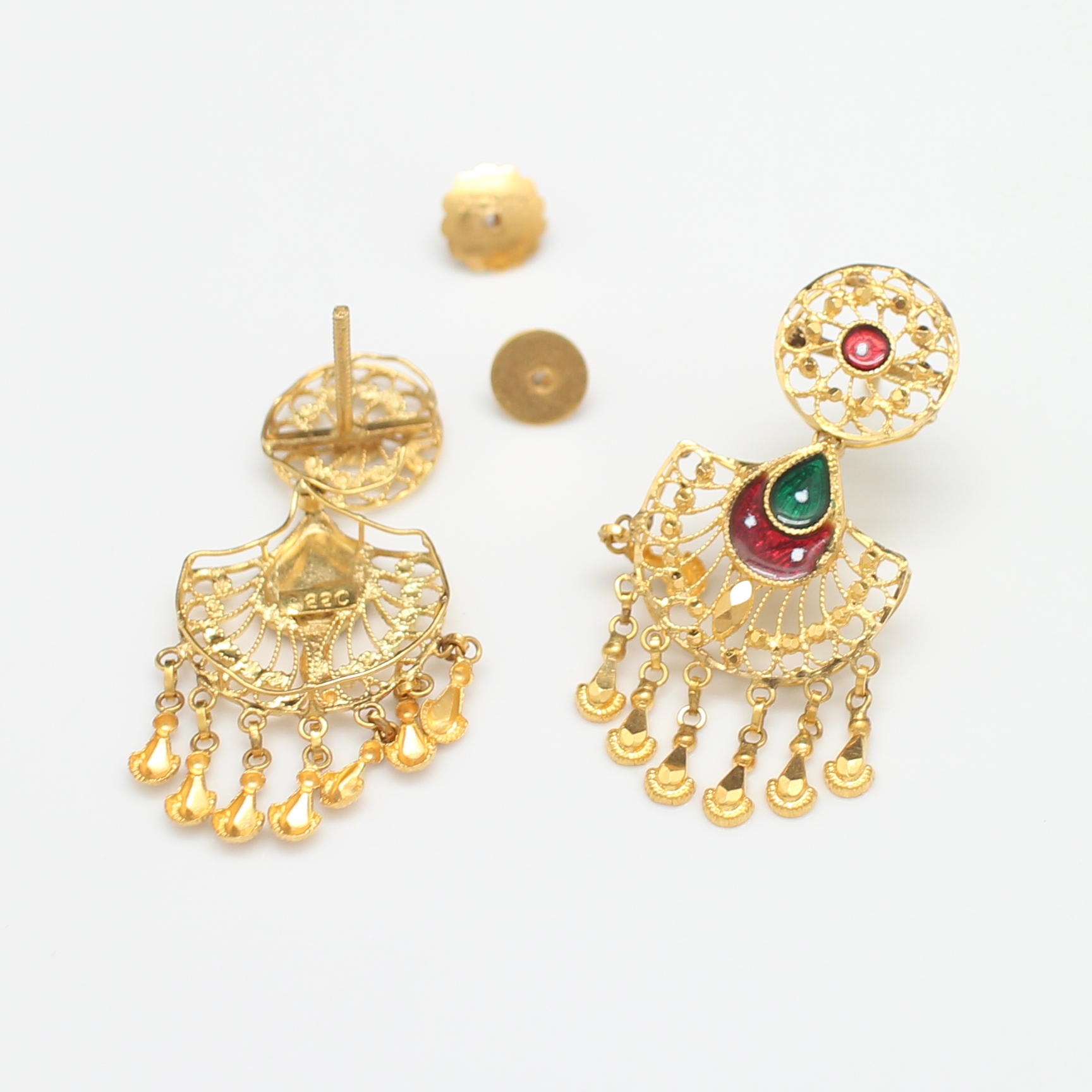 NL25028 ชุดสร้อยคอ และต่างหูลงยาตุ้งติ้ง ทองแท้ 22k (91.5%) นน.รวม 46.6 กรัม สร้อยคอยาว 20-21 นิ้ง ต่างหูแป้นเกลียว งานสวยมาก