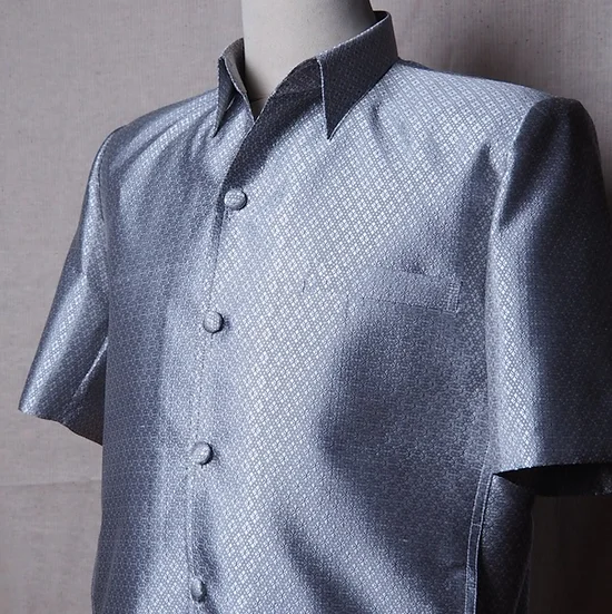 เสื้อซาฟารี คอปก ลูกแก้ว ทรงซาฟารี เฉดสีเทาเงิน รหัส DT-CT100714.1