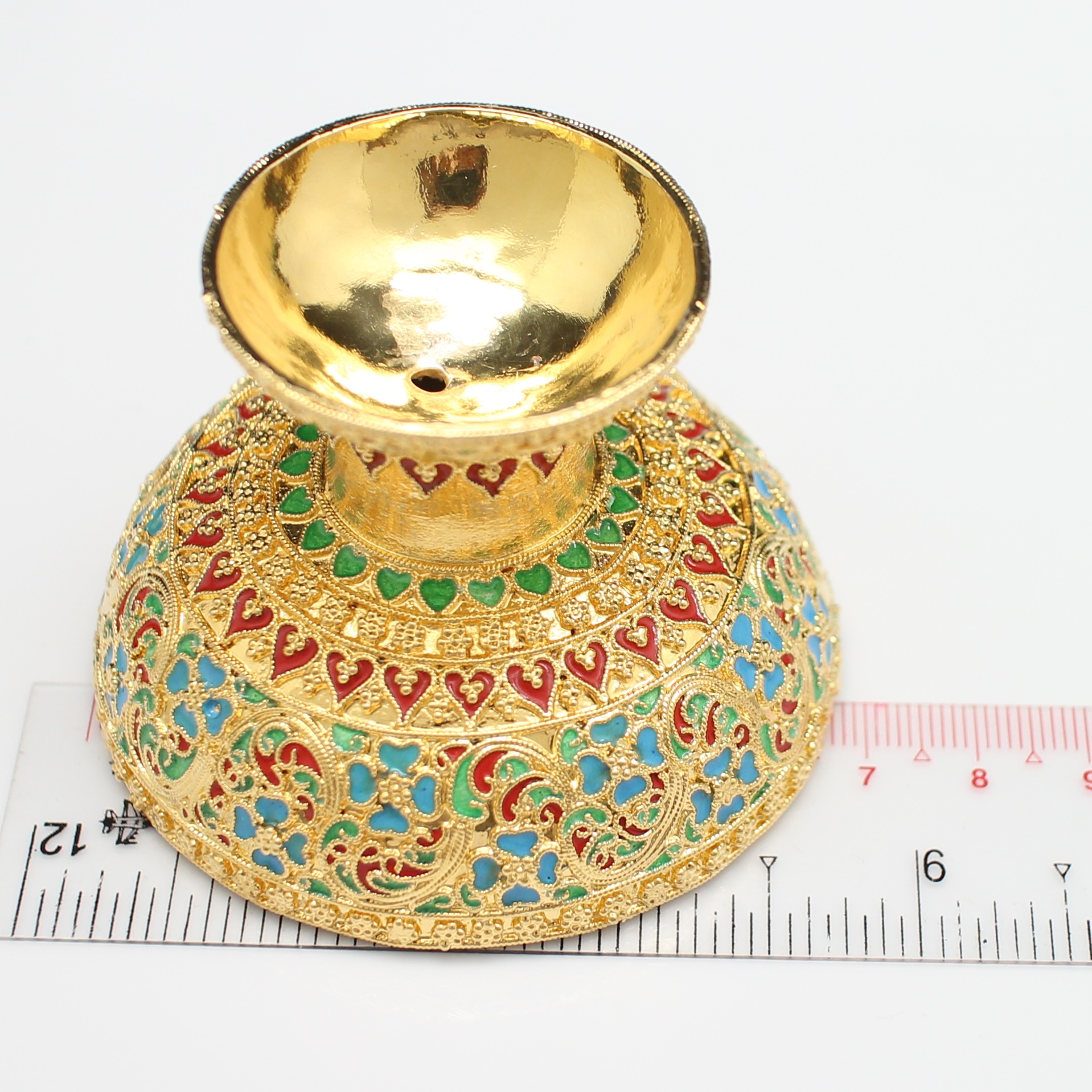 SI378 ที่กรวดน้ำลงยาสีฟ้า เงินแท้ชุบทอง