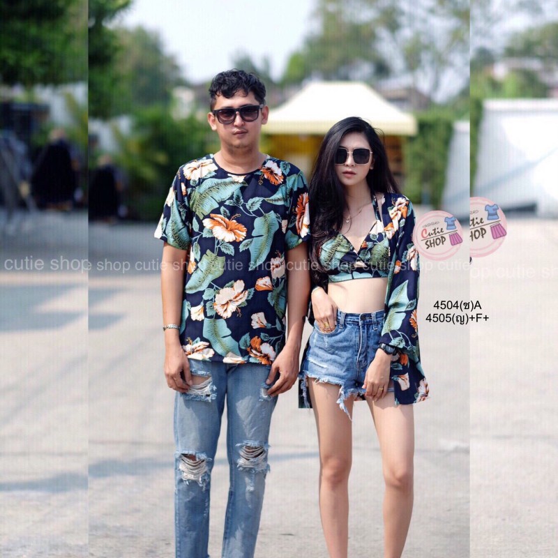 เสื้อลายดอกชบา คอกลม TW4504