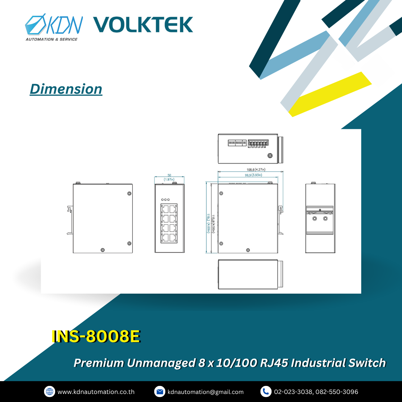 INS-8008E Volktek Premium Unmanaged 8 x 10/100 RJ45 Industrial Switch