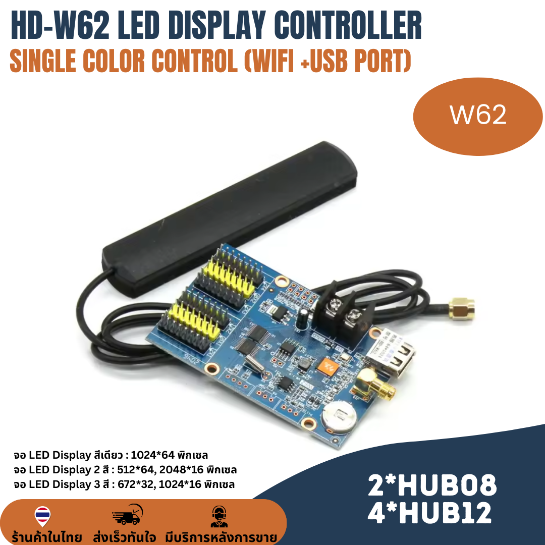 แผงควบคุม ป้ายไฟวิ่ง HD-W62 (WIFI +USB Port) Android, IPhone สำหรับสีเดียว 2สี และ 3สี