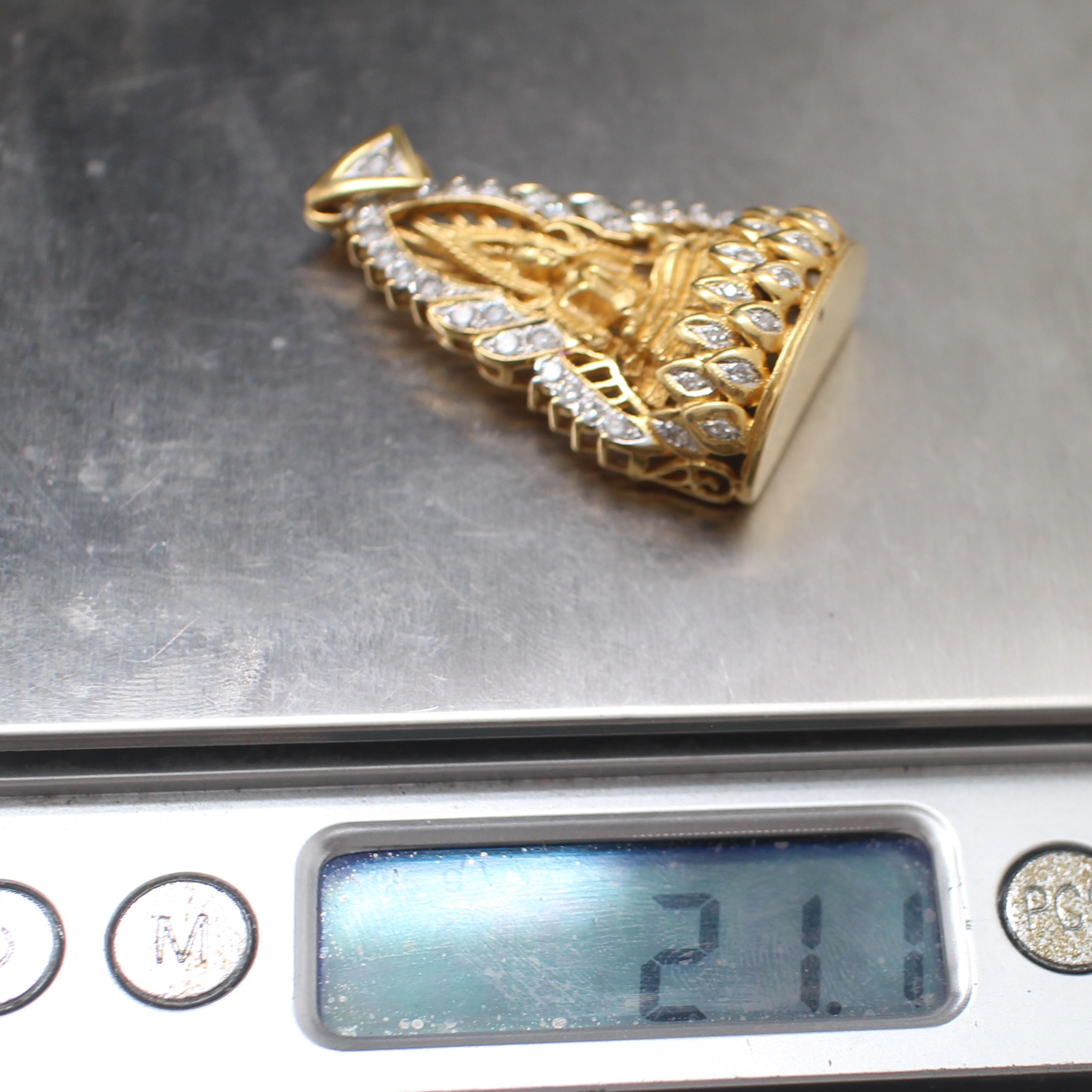 PD25022 จี้พระพุทธชินราชองค์ทองคำ เลี่ยมกรอบทองแท้ 90% ฝังเพชรแท้ 41 เม็ด 1.30 กะรัต นน.รวม 21.1 กรัม