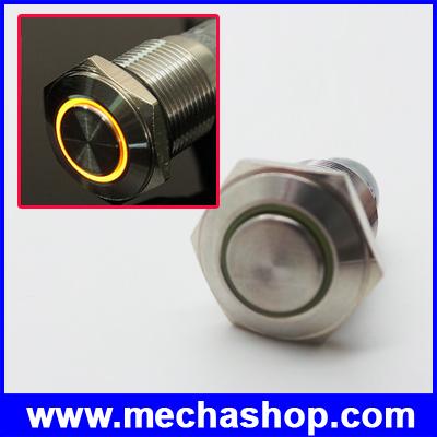 สวิทซ์กดติดปล่อยดับ สวิทช์16มม พร้อมไฟLEDสีเหลือง stainless Steel Round Momentary Push Button Switch 3A/250VAC
