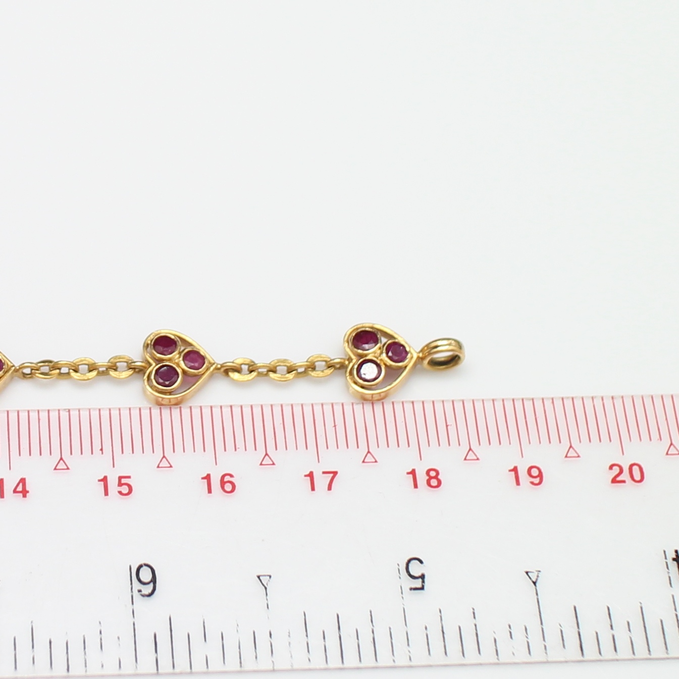 BL25045 สร้อยข้อมือทับทิมหัวใจคั่นโซ่ ทองแท้ 90% นน.รวม 8.3 กรัม ยาว 18.5 ซม.