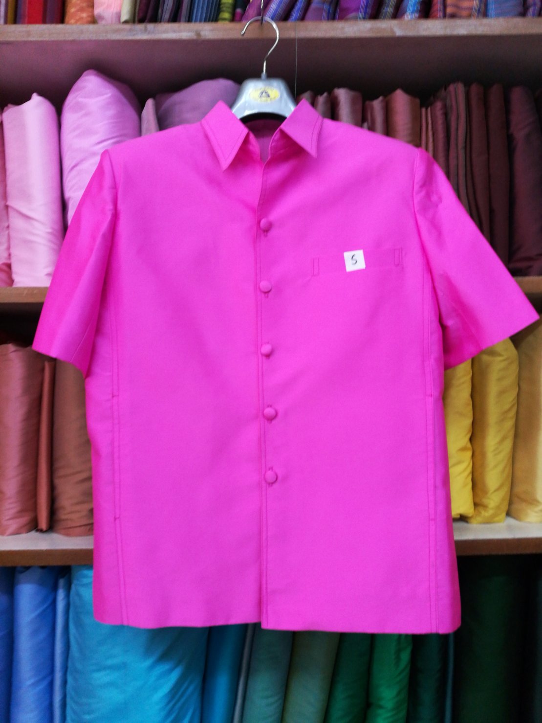 เสื้อซาฟารี คอปก ผ้าพื้น เนื้อเรียบ ไซส์ S รอบอก40 สีชมพูเข้ม รหัส DS-NY06031116