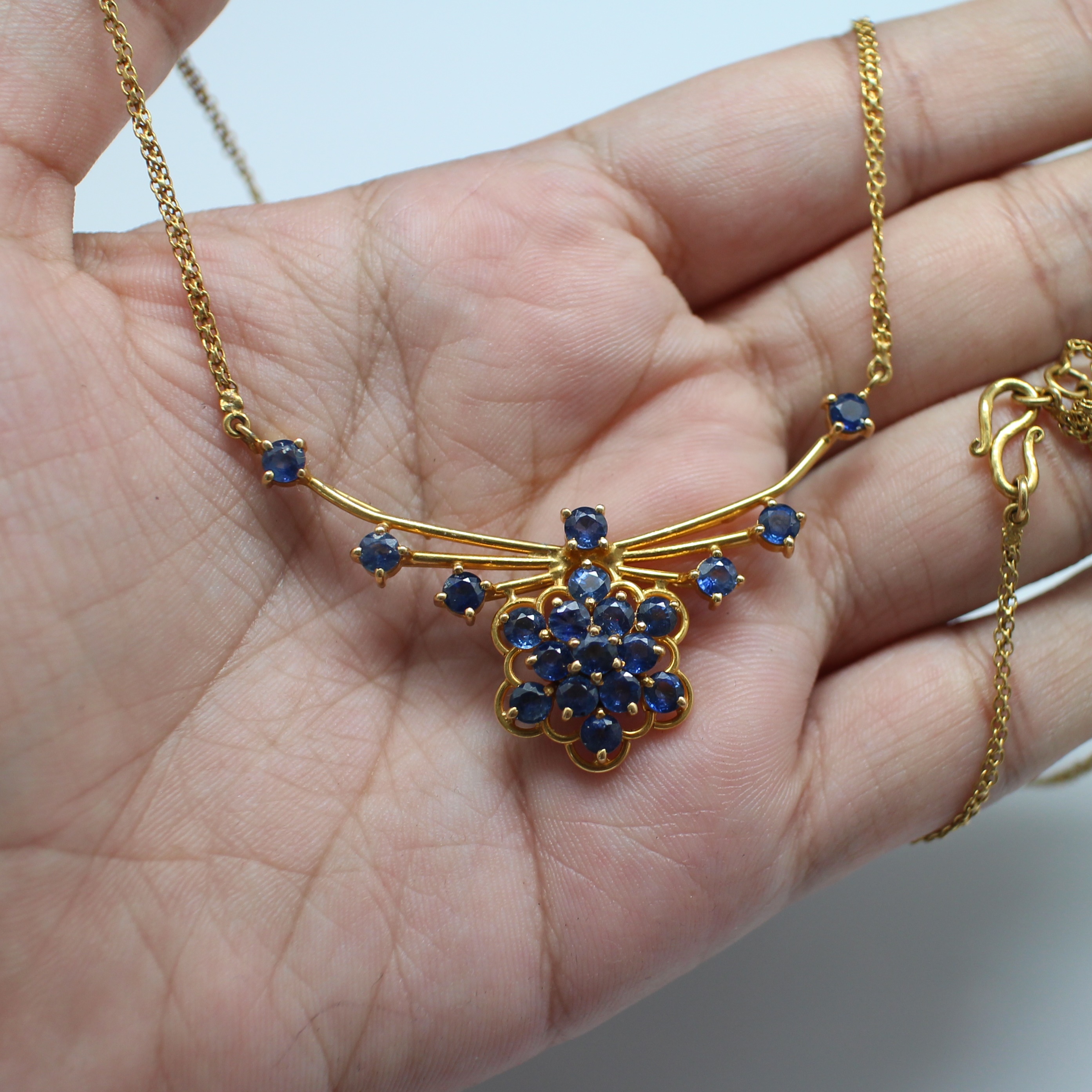 NL25023 สร้อยคอไพลินเจียรไน ทองแท้ 96.5% นน.รวม 11.6 กรัม ยาว 16-17 นิ้ว ไพลินสวย ไฟดี