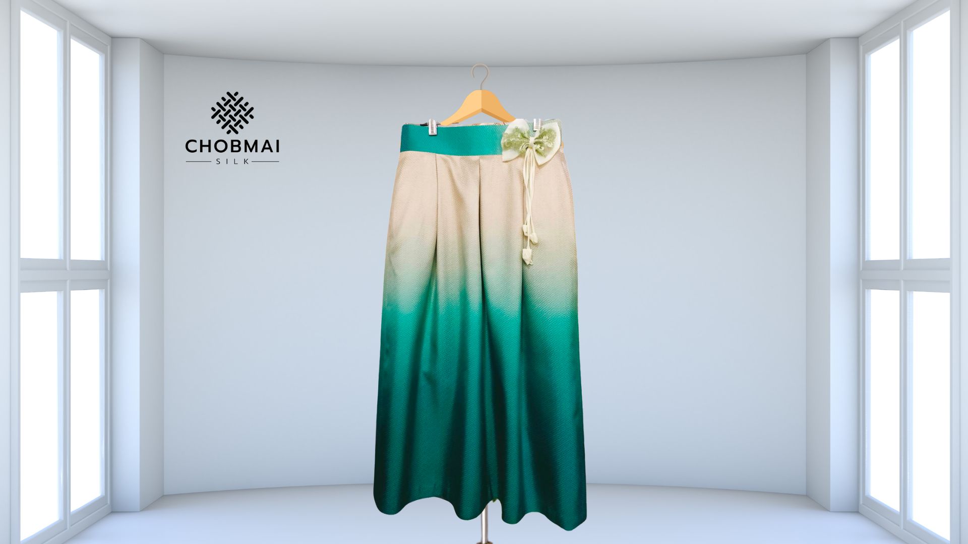 สั่งตัดเย็บ กระโปรงผ้าไหม เอวจั๊ม จับจีบทบช่วงเอว ชายผ้าปล่อยพริ้วตามแบบ (ไม่รวมผ้า) รหัส CUT-PT-0108671