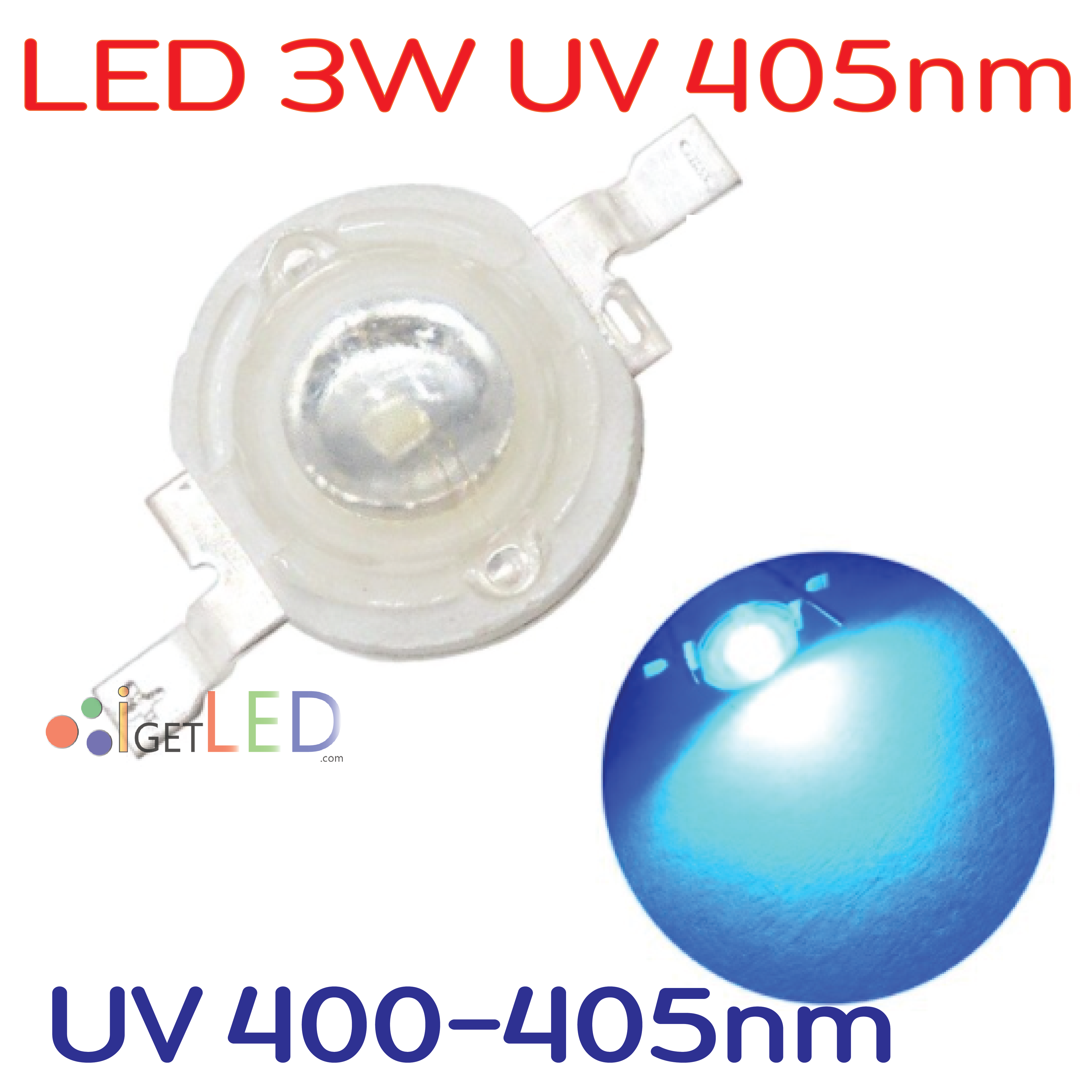 หลอด LED 3W UV ยูวี 400-405nm LED ลูกปัด หลอดไฟ High power เหมา่ะสำหรับ งานบ่มเรซิ้น สี ตรวจแบงค์ปลอม อบสี UV
