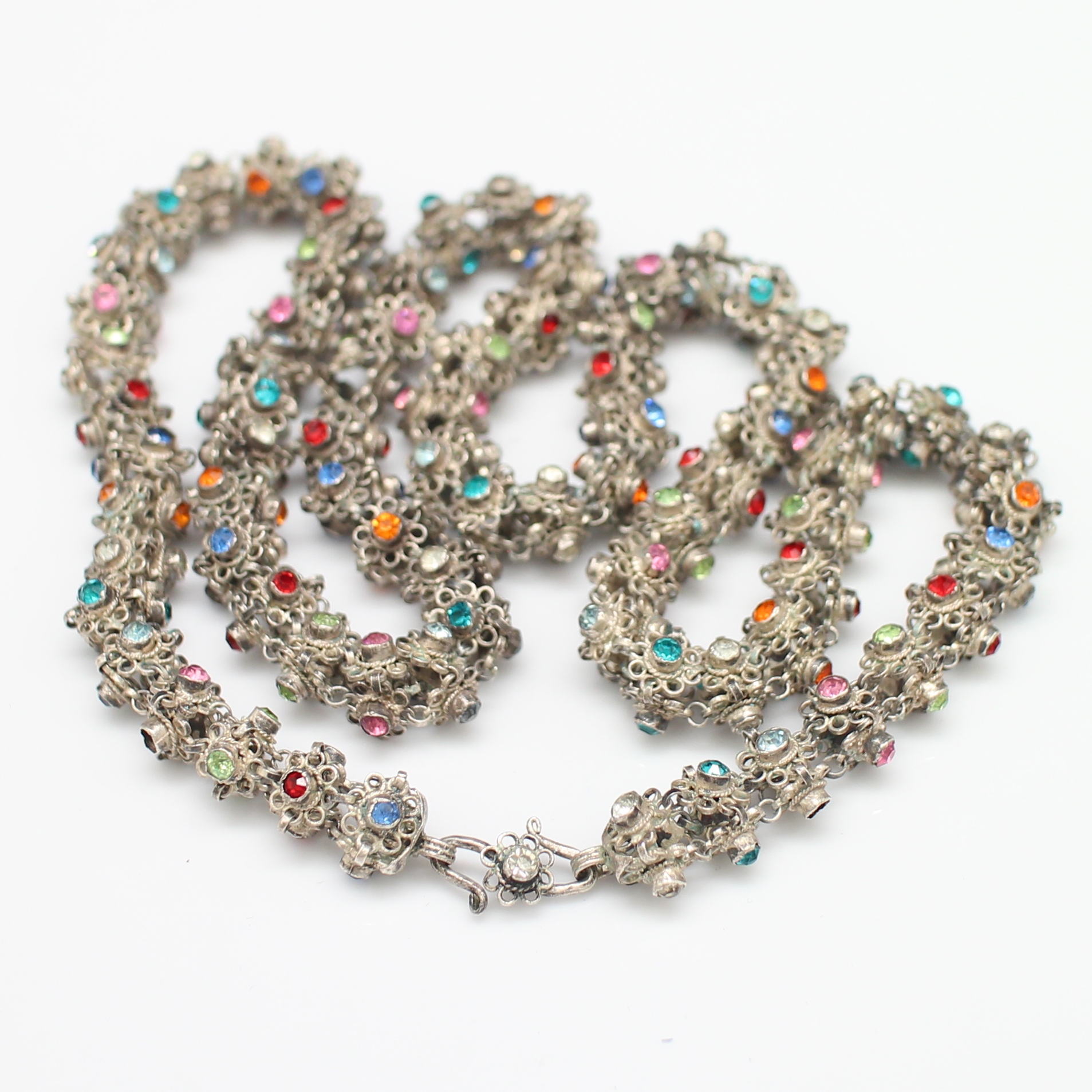 SI386 สร้อยคอเงินดอกพิกุงฝังพลอยหลากสี เงินแท้ นน. 34.9 กรัม ยาว 22 นิ้ว