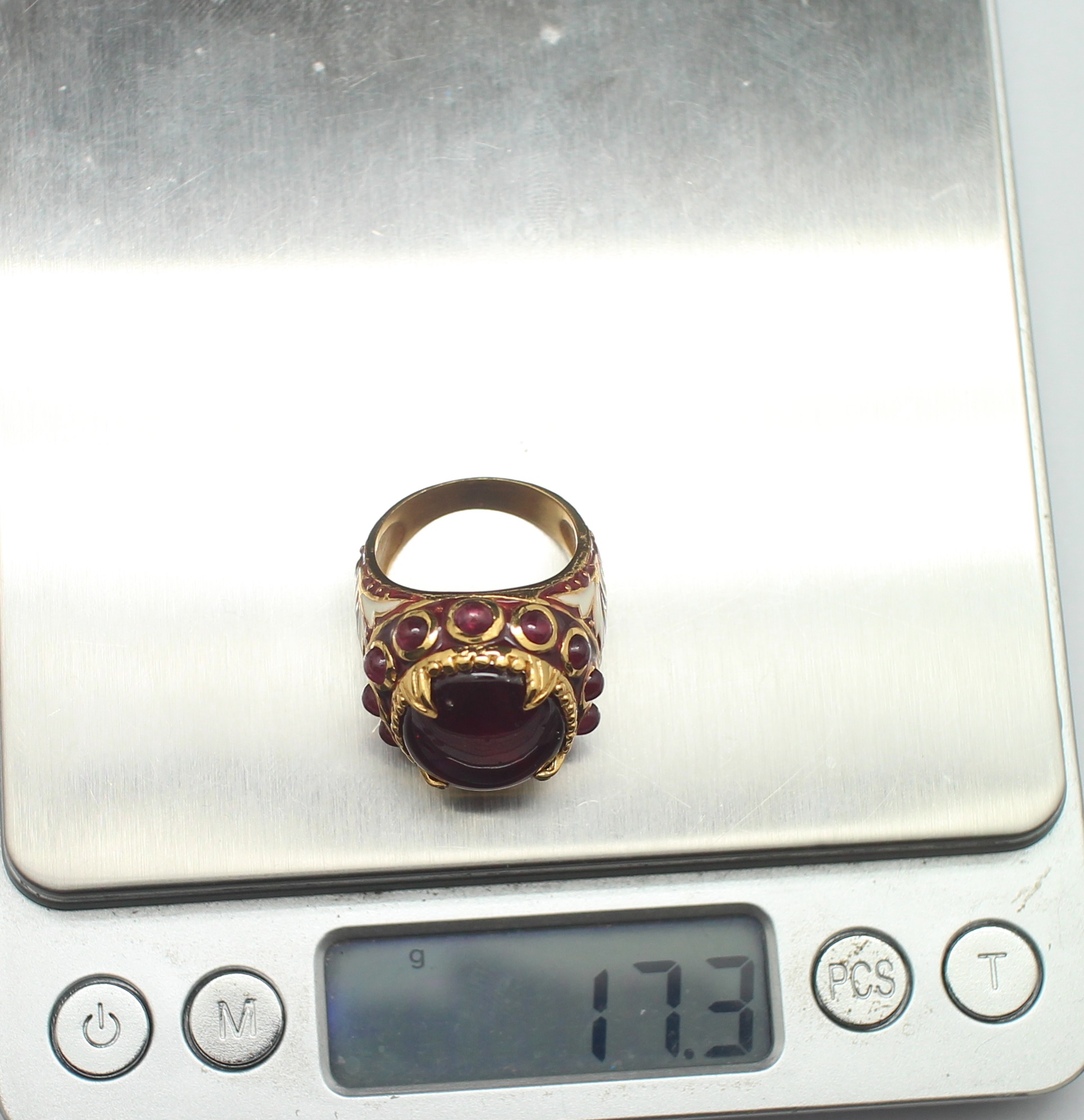 SI195 แหวนทับทิมล้อมทับทิมทรงมอญ ตัวเรือนลงยา เงินแท้ 92.5% นน. 17.3 กรัม Size 58