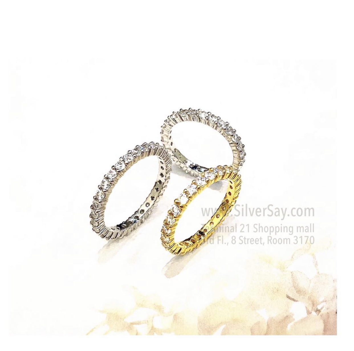 แหวนเพชรสวิสแถวรอบวง 2 มม./หนามเตยร่วม/สีทองชมพู
