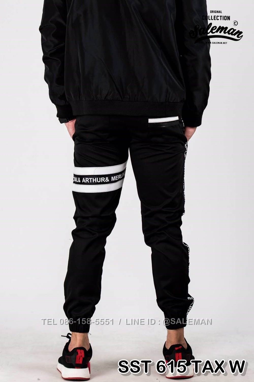 กางเกง JOGGER พรีเมี่ยม ผ้า COTTON 100% รหัส SS T615 TaxWสีดำ แถบแท็กขาว