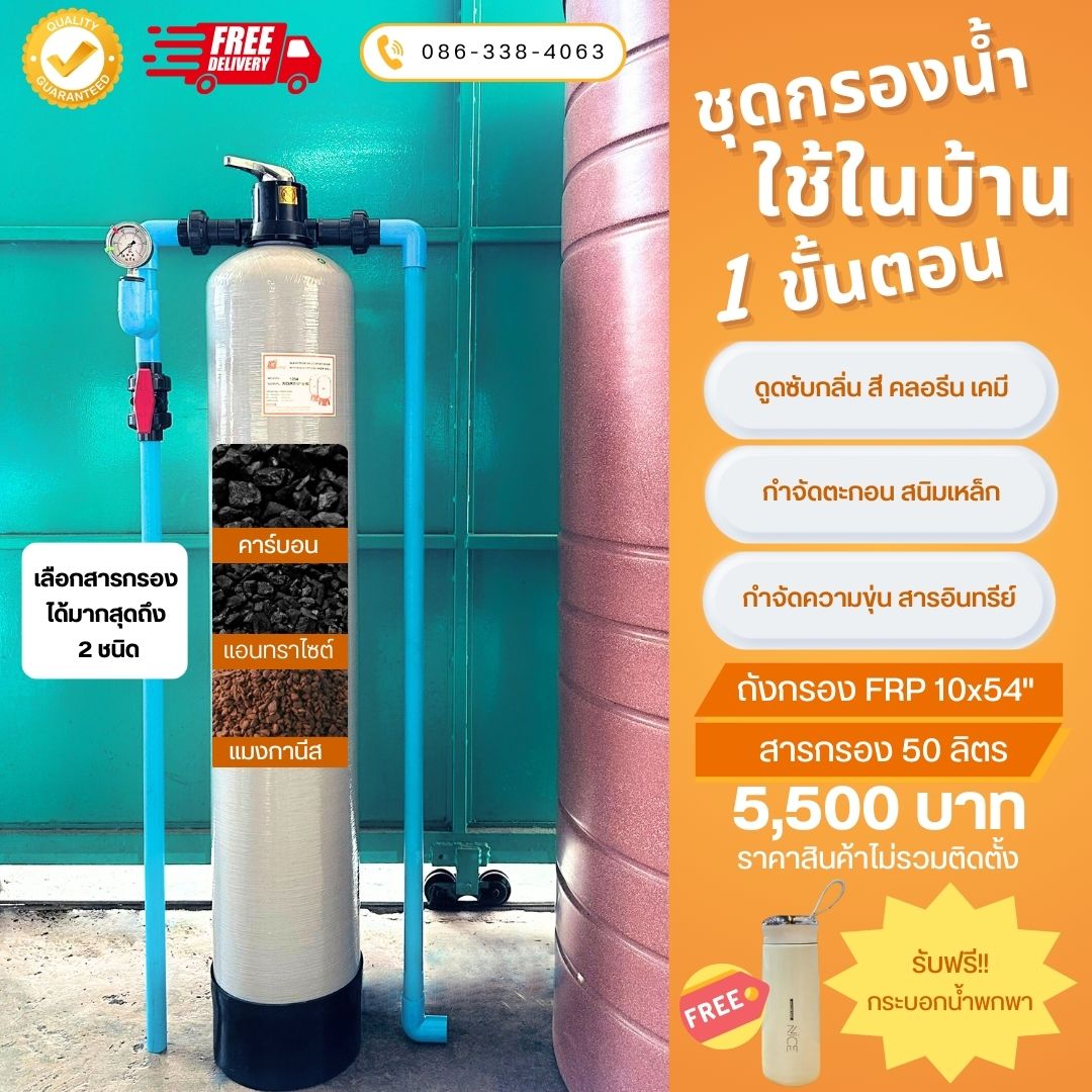 ชุดกรองน้ำใช้ 1 ขั้นตอน SET F2 กรองสนิมเหล็ก ตะกอน กลิ่น สี ดินโคลน สารเคมี คลอลีน