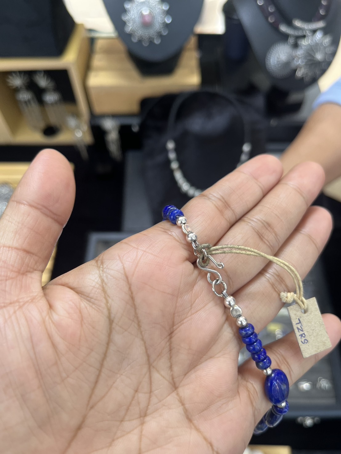 เครื่องประดับเงินแท้ สร้อยสายหินลาพีส จี้เงิน