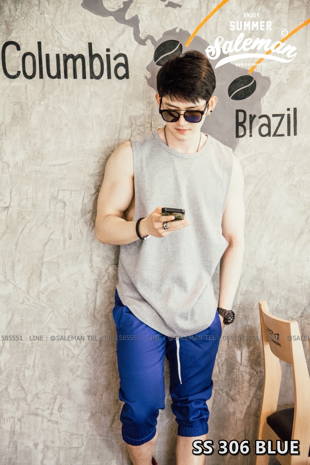 กางเกงสามส่วน พรีเมี่ยม ผ้า COTTON รหัส SS 306 BLUE สีน้ำเงินสด
