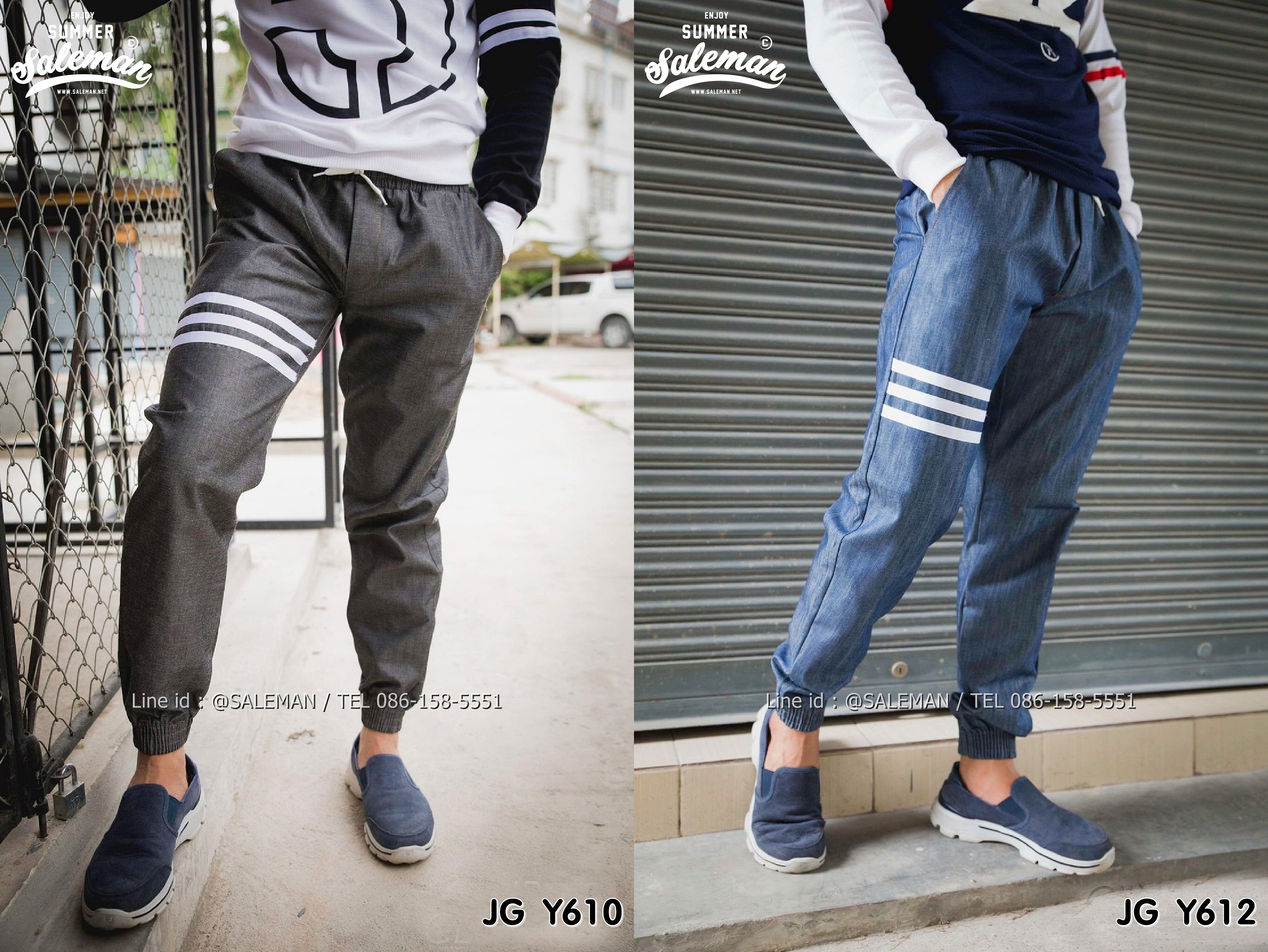 กางเกง jogger ขาจั๊มยีนส์ JG Y612 ยีนส์กรม
