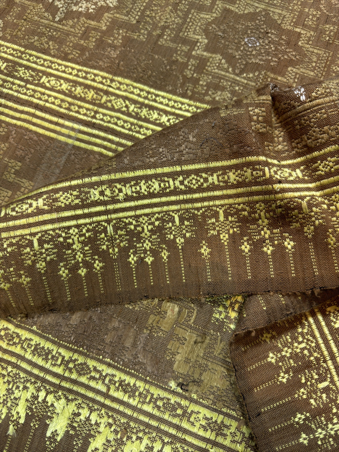 ซิ่นขิดไหม ต่อหัว ขนาด1x2เมตร สีน้ำตาลทอง รหัส R4F-155-1246814