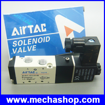 โซลินอยด์วาล์ว ปิดเปิดลม AirTAC 5 Port 2 Position Single Solenoid Valve Model 4V110-06 220V