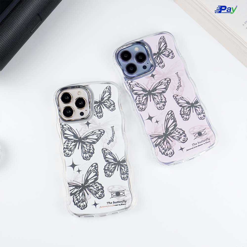 เคสโทรศัพท์ iPhone ลายผีเสื้อ ขอบหยัก สำหรับ 14ProMax/14Pro/14/13ProMax/13Pro/13/12ProMax/12Pro/12/11ProMax