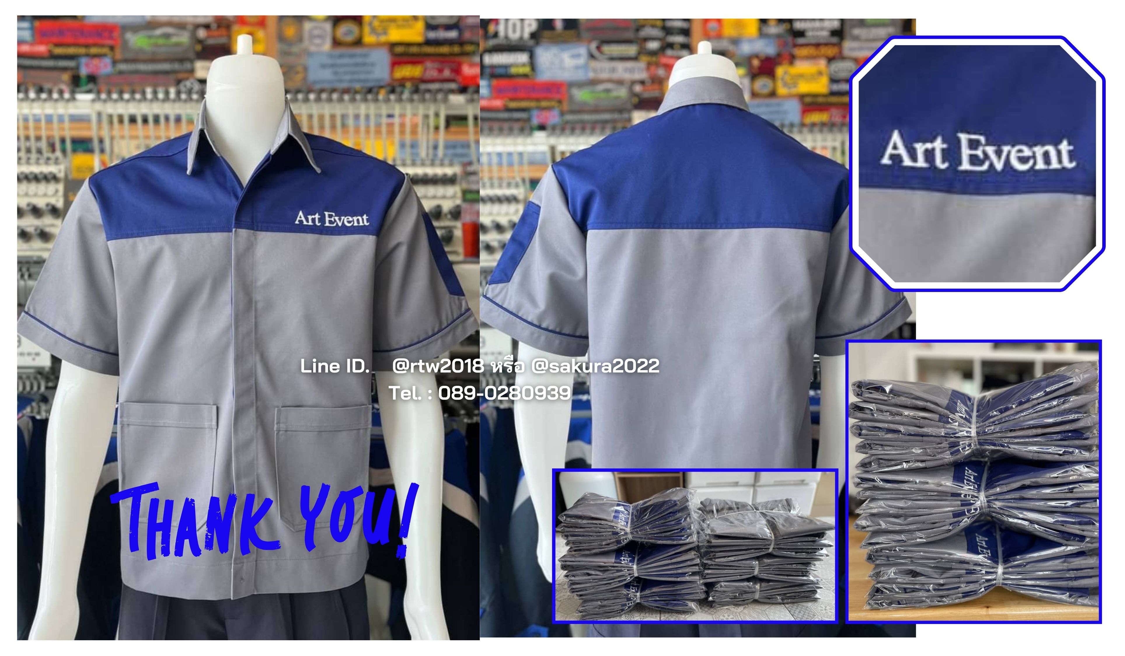 รหัส A8.4 : เสื้อช่างแขนสั้นผ้าคอมทวิวเทาอกเขียวแก่ (ซ่อนสาบ)
