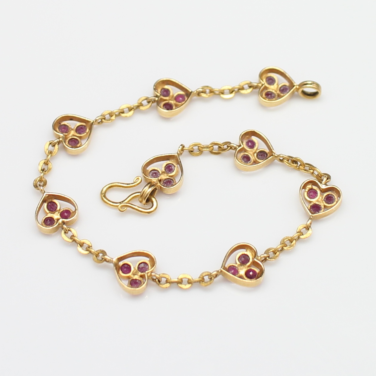 BL25045 สร้อยข้อมือทับทิมหัวใจคั่นโซ่ ทองแท้ 90% นน.รวม 8.3 กรัม ยาว 18.5 ซม.