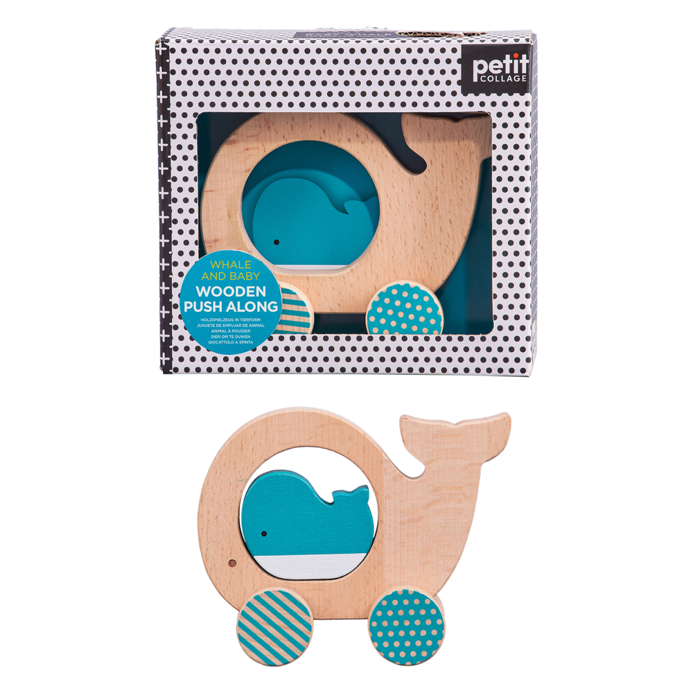 Whale and Baby Wooden Push Along Car อายุ1-6ปี ของเล่นไม้ ลากจูง รถช้าง Puzzle Non Toxic Form UK