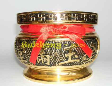 กระถางธูปเคลือบทองเหลืองอย่างหนาลายมังกร ขนาด 6 นิ้ว