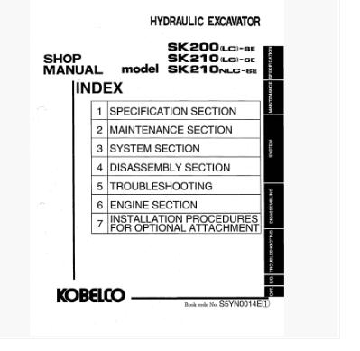 หนังสือ คู่มือซ่อม วงจรไฟฟ้า วงจรไฮดรอลิก จักรกลหนัก Kobelco Hydraulic Excavator SK200, SK210 (ทั้งคัน) EN