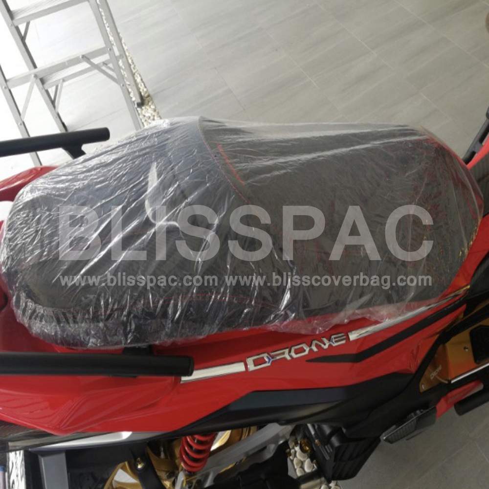 พลาสติกคลุมเบาะรถมอเตอร์ไซค์ หนา 50 ไมครอน มียางยืดรัด