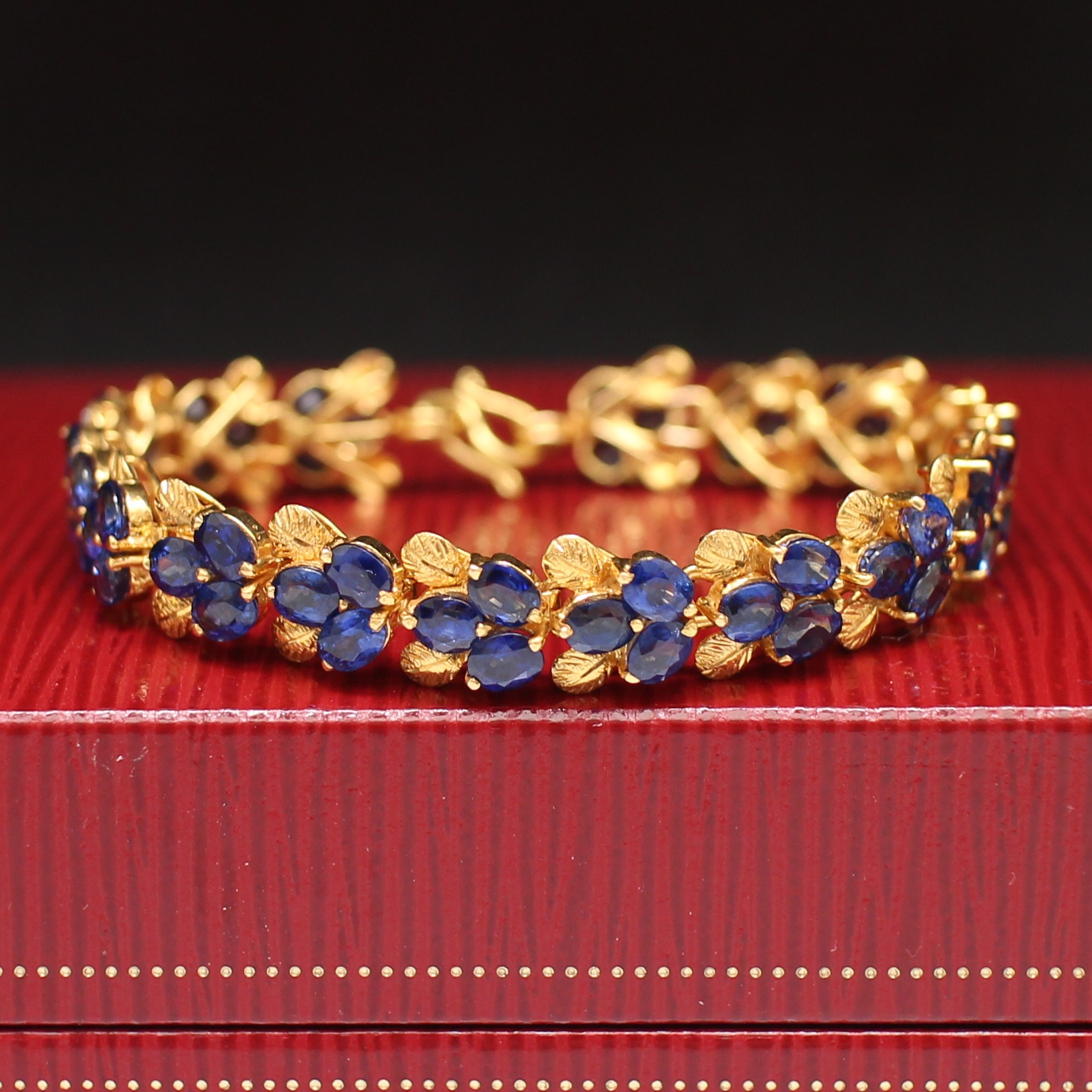 BL25117 สร้อยข้อมือไพลินเจียรไนรอบเส้น ทองแท้ 90% นน.รวม 17.7 กรัม ยา ว 16 ซม.