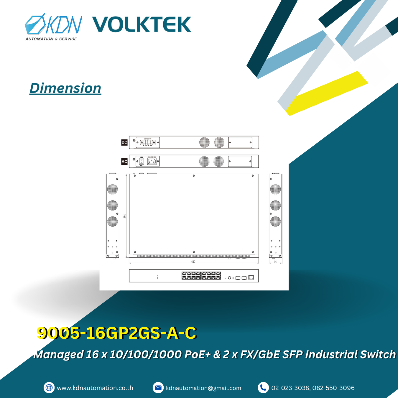 9005-16GP2GS-A-C Volktek Managed 16 x 10/100/1000 PoE+ & 2 x FX/GbE SFP Industrial Switch
