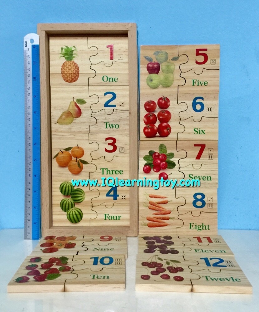 ของเล่นไม้- ชุดจับคู่จำนวนสิ่งของกับตัวเลขและคำศัพท์ 1-12 ชุดใหญ่ เพื่อฝึกให้เด็กๆได้เรียนรู้และจดจำทั้งตัวเลขและจำนวนนับ ฝึกประสาทสัมผัสต่างๆ ส่งฟรี