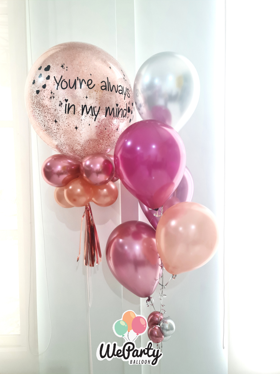 ลูกโป่งงานเกษียณ Retirement Balloon บับเบิ้บแต่งคอสองชั้น+ช่อลอย1ช่อ (ติดข้อความบนบับเบิ้ลได้ไม่เกิน 2 บรรทัด)(with Helium)(6 pcs)(สนใจสั่งซื้อผ่าน Line: @weparty)