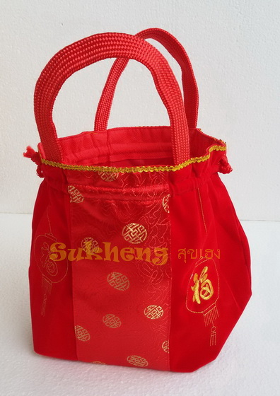ถุงใส่ส้มมงคล ชนิดผ้าต่วนและกำมะหยี่อักษรฮก ขนาด ใส่ส้ม 8 ผล