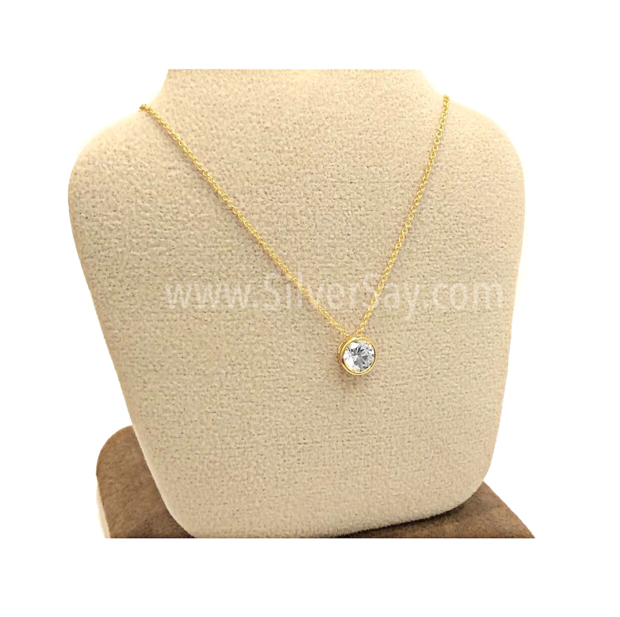 สร้อยคอลายอิตาลีพร้อมจี้เพชรสวิส 3,4,5 มม./ฝังหุ้ม/สีทองคำ22k