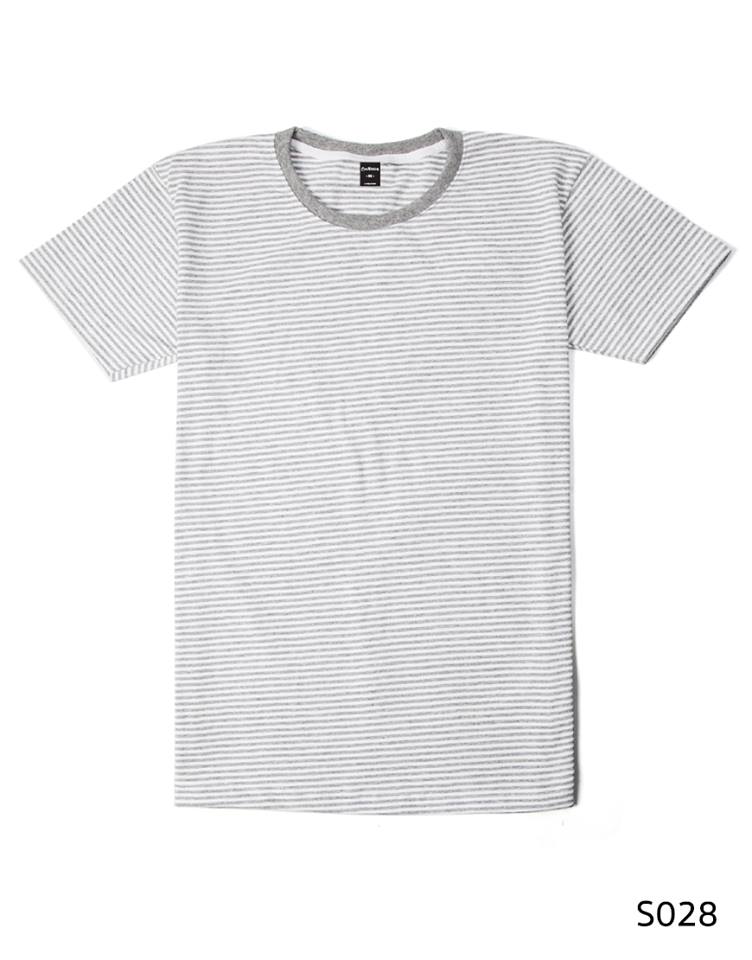 เสื้อยืดคอกลมลายทางริ้วเล็ก S028 (สีขาวเทา)