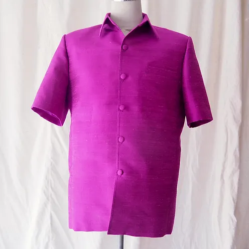 เสื้อซาฟารี คอปก ผ้าพื้น ไซส์ L สีม่วงชมพู รหัส DS-CT-102803