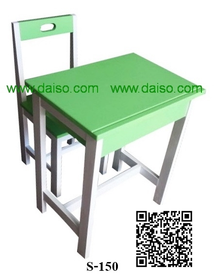 ชุดโต๊ะเก้าอี้นักเรียนอนุบาลไม้ยางพารา โต๊ะเก้าอีนักเรียนไม้ยางพาราพ่นสี_S-150