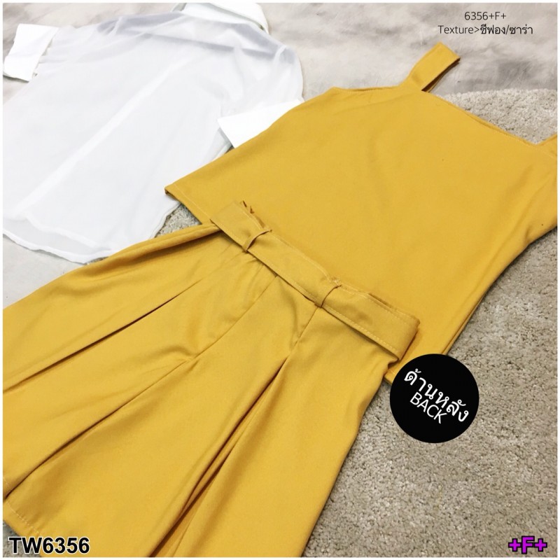 Set 3 ชิ้น เสื้อชีฟอง+สายเดี่ยว+กางเกง TW6356-เหลือง