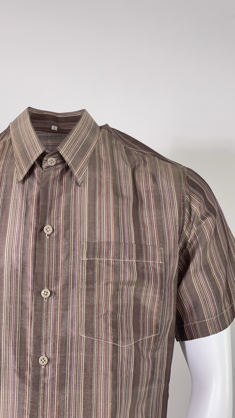 เสื้อเชิ้ต แขนสั้น ผ้าไหมลายริ้ว ไหมแท้ | เลือกไซส์ | เลือกสีผ้า รหัส DK-AA-11136830