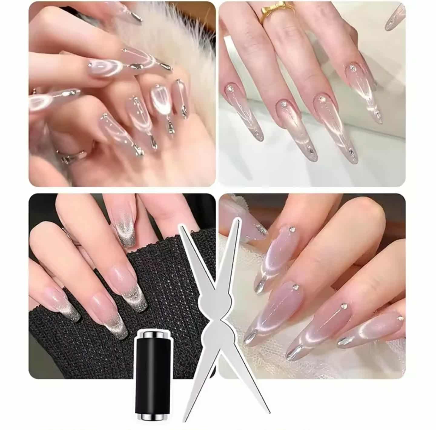 ชุดแม่เหล็กทำเล็บแคทอาย 2in1 ปลายเฟรนซ์ 3D แม่เหล็กคู่ ปั้นแสงปลายเล็บ แม่เหล็ก+แผ่นเหล็ก