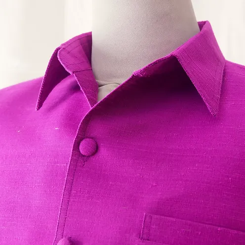 เสื้อซาฟารี คอปก ผ้าพื้น ไซส์ L สีม่วงชมพู รหัส DS-CT-102803