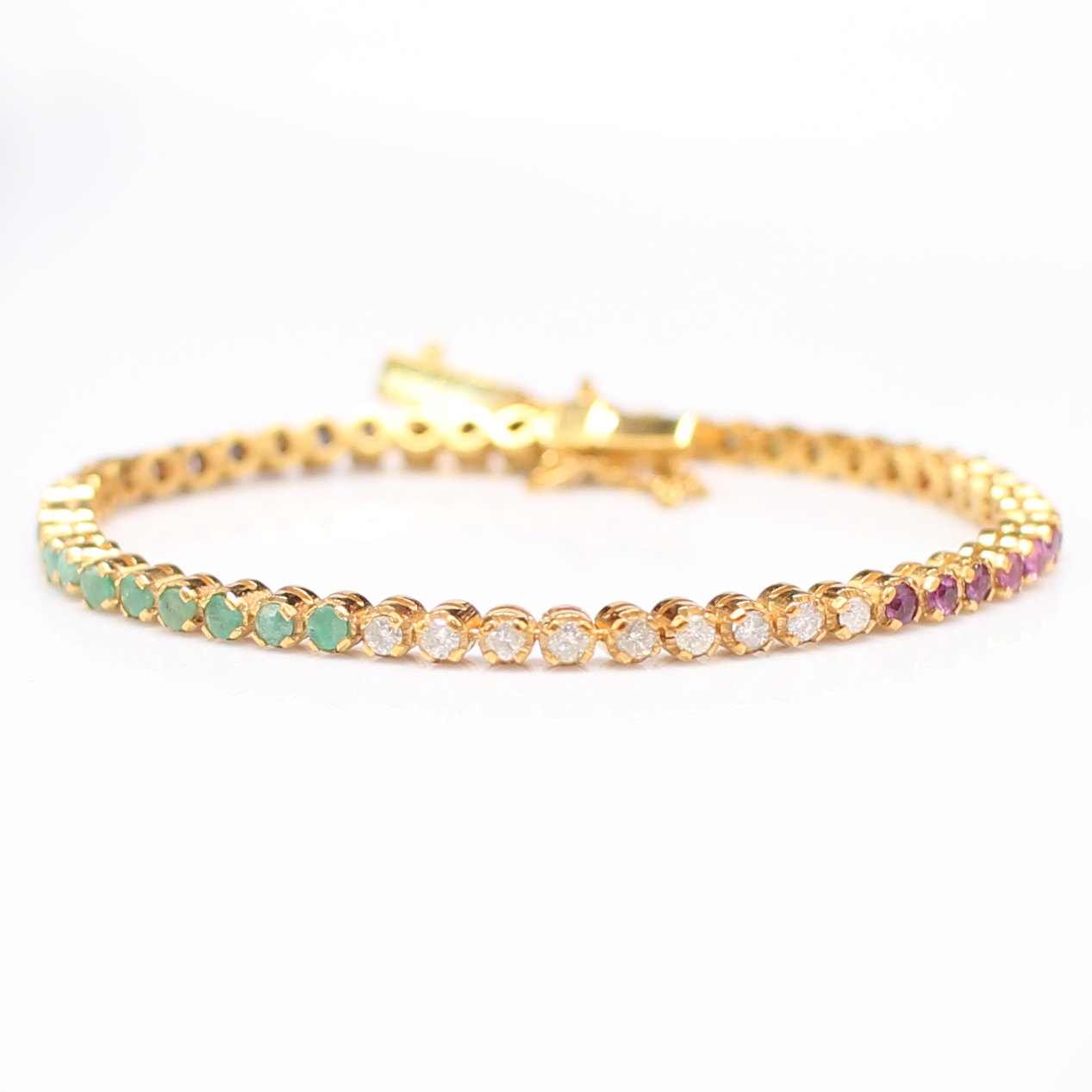 BL25123 สร้อยข้อมือพลอยหลากสี เพชรแท้ 9 เม็ด 0.10 กะรัต ทองแท้ 18k นน.รวม 6.4 กรัม ยาว 16 ซม.