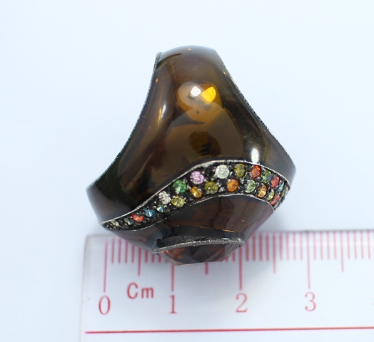 SI0092 แหวนเงินพลอยส้มลงยาสีน้ำตาล เงินแท้ นน. 15.7 กรัม Size 53