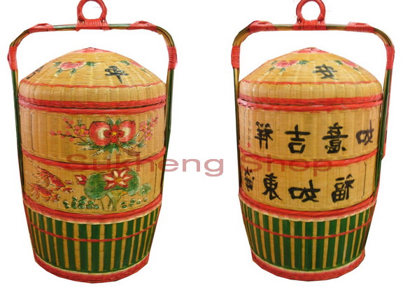 ตะกร้าปิ่นโตไม้ไผ่สามชั้นแบบจีนโบราณ
